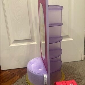 American Girl Pink and Gold Shoe Display with Mirror Very Good Condition